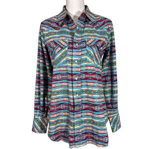 Tasha Polizzi Pearl Snap Shirt Womens Medium Southwestern Aztec Tribal Rodeo